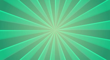 Merkezinde ışın ya da çizgiler olan geçmişe dönük bir arkaplan. Güneş patlaması ya da güneş patlaması. Yıldız patlaması soyut arkaplan. Yeşil renk. Vektör illüstrasyonu
