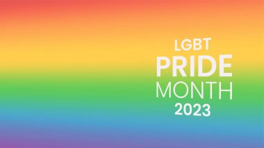 2023 LGBT onur ayı pankartı. Gökkuşağı gradyan arka planı. LGBT bayrak renkleri. Vektör illüstrasyonu