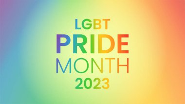 2023 LGBT onur ayı pankartı. Gökkuşağı gradyan arka planı. LGBT bayrak renkleri. Vektör illüstrasyonu
