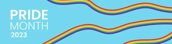 2023 Lgbt骄傲月横幅 Lgbt国旗的颜色 蓝色背景 摘要彩虹条纹或曲线 矢量说明 — 图库矢量图片