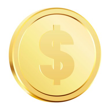 Dolar işaretli dönen altın sikkeler. Üç boyutlu bozuk paralar. Altın para. Kumar oyunları ve büyük ikramiye illüstrasyonları için başvurulabilir. Vektör illüstrasyonu.