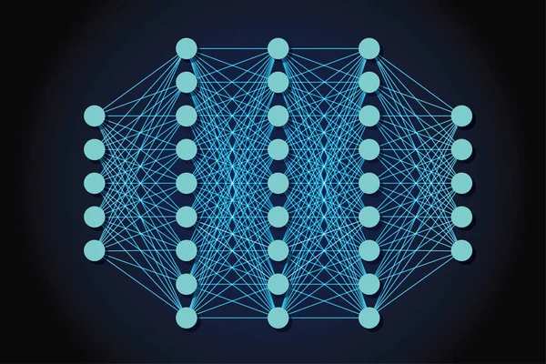 Modelo Rede Neural Fundo Escuro Inteligência Artificial Ciência Dados Ilustração — Vetor de Stock