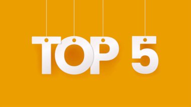 İlk beşe ya da ilk beşe. İp ya da iplik üzerinde asılı. Derecelendirme. Sarı arka plan. Vektör illüstrasyonu