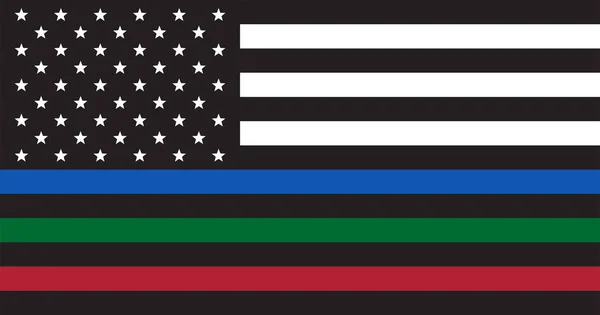 Černá Bílá Americká Vlajka Červenou Zelenou Modrou Čárou Americká Policie — Stockový vektor
