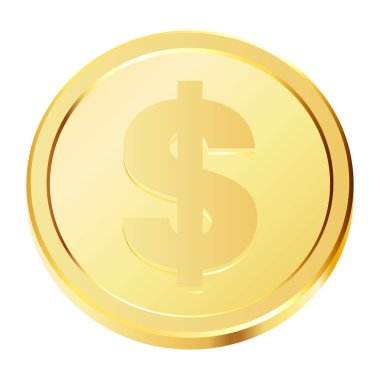 Dolar işaretli dönen altın sikkeler. Üç boyutlu bozuk paralar. Altın para. Kumar oyunları ve büyük ikramiye illüstrasyonları için başvurulabilir. Vektör illüstrasyonu.
