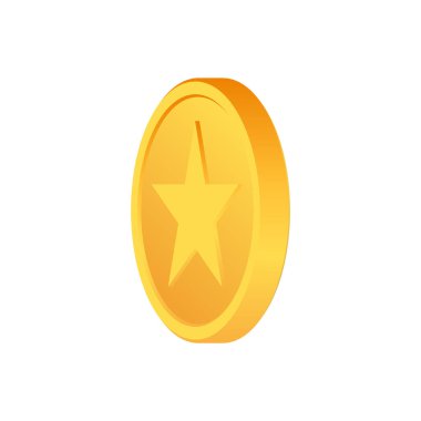 Yıldız işaretli dönen altın sikkeler. Madeni paralar. Altın para ayarlandı. Kumar oyunları ve büyük ikramiye illüstrasyonları için başvurulabilir. Vektör illüstrasyonu.