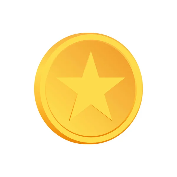 Rotating Gold Coins Star Sign Award Coins Golden Money Set — Stock Vector