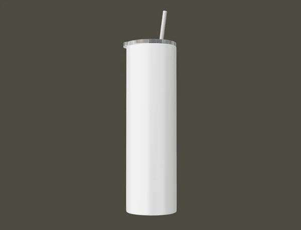 Bianco Tumbler Magro Sfondo Scuro Isolato Magro Bicchiere Sublimazione Tazza — Foto Stock