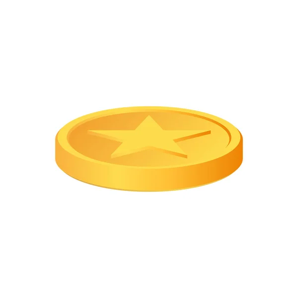 Rotating Gold Coins Star Sign Award Coins Golden Money Set — Stock Vector