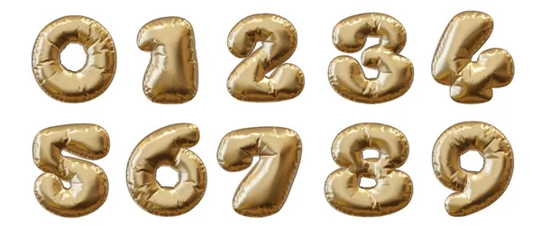 Conjunto Números Dourados Balão Números Ouro Infláveis Ilustração Renderização — Fotografia de Stock