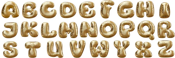 Zestaw Złotych Liter Balonowych Nadmuchiwany Abc Złoty Alfabet Ilustracja Renderowania — Zdjęcie stockowe