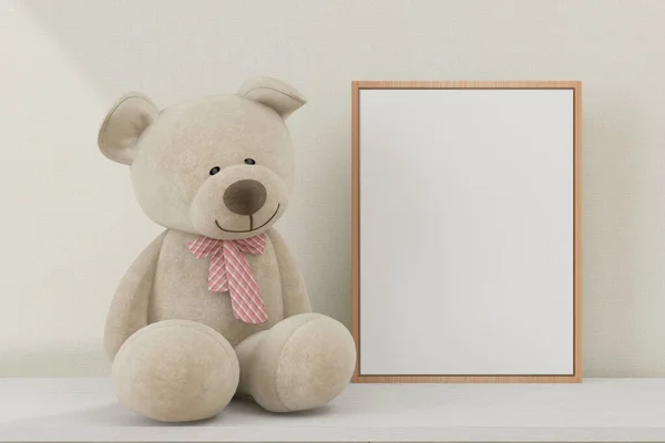Una Maqueta Marco Marco Horizontal Juguetes Oso Decoración Infantil Interior — Foto de Stock