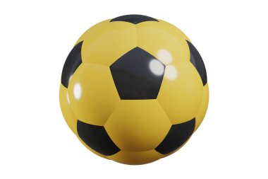 Gerçekçi parlak futbol topu. Futbol maçı topu. Sarı ve siyah renkler. 3d oluşturma