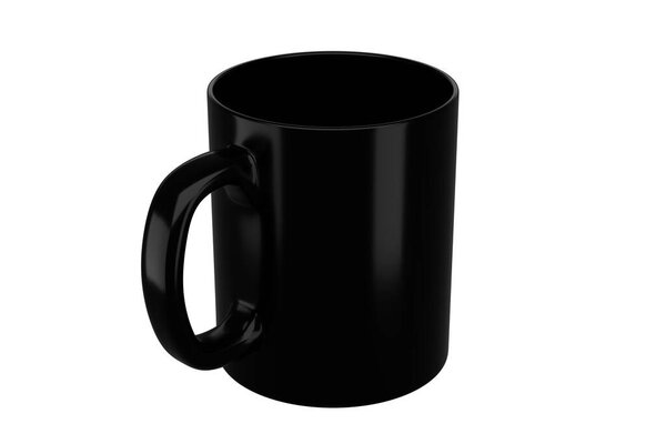 Black mug on isolated background. Applicable for mockup design. 3d rendering realistic illustration.