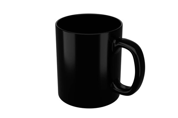 Black mug on isolated background. Applicable for mockup design. 3d rendering realistic illustration.