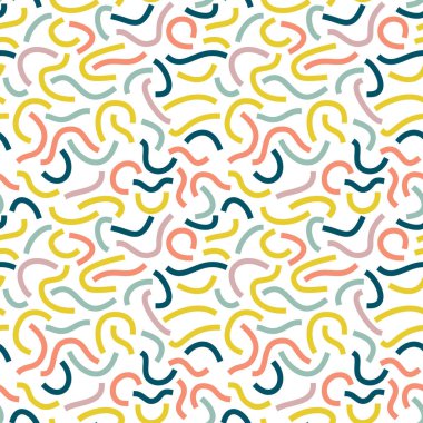 Cesur Karalamalar. Siyah kıvrımlı çizgiler beyaz arkaplanda izole edilmiş. Tek renkli geometrik dikişsiz desen.