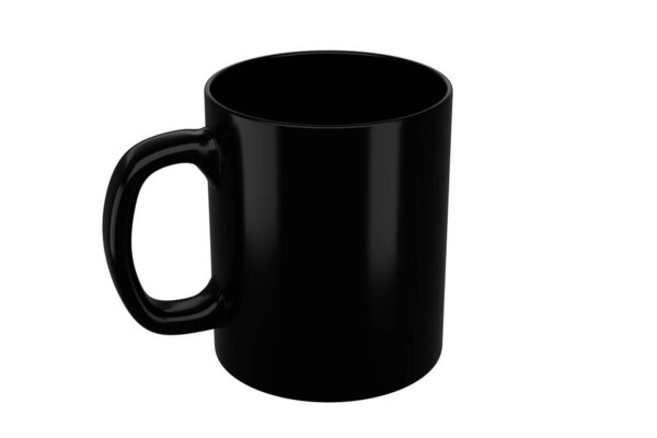 Black mug on isolated background. Applicable for mockup design. 3d rendering realistic illustration.