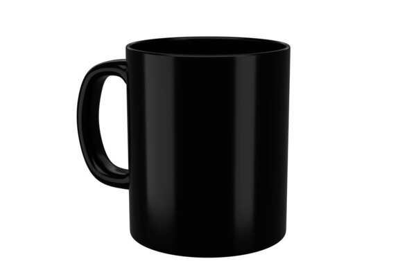 Black mug on isolated background. Applicable for mockup design. 3d rendering realistic illustration.