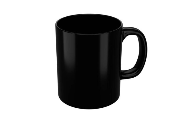 Black mug on isolated background. Applicable for mockup design. 3d rendering realistic illustration.