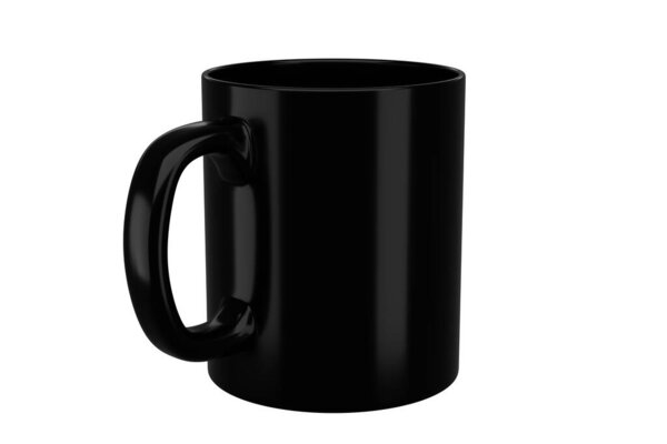 Black mug on isolated background. Applicable for mockup design. 3d rendering realistic illustration.