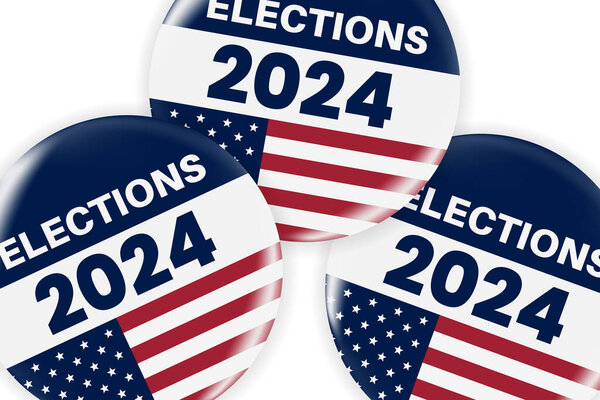 Реалистичный круг 2024 президентские выборы пин или значок с нами американские знаки флага. США, США, американские выборы, голосование. Президентские выборы 2024 года. Ответственный значок или значок. вектор
