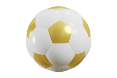 Gerçekçi futbol topu. Futbol maçı topu. Sarı ve beyaz. 3d oluşturma