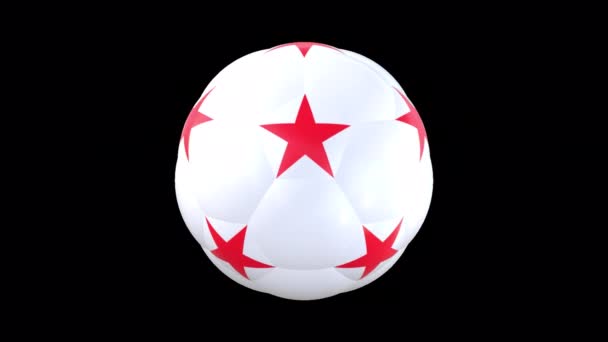 White Soccer Ball Red Stars Rotating Soccer Ball Football Symbol — Stock Video