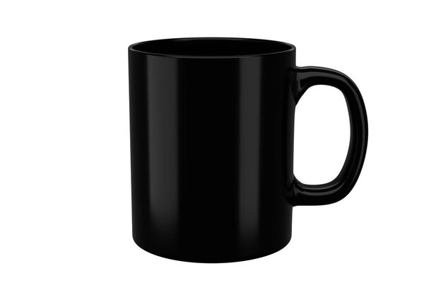 Black mug on isolated background. Applicable for mockup design. 3d rendering realistic illustration.