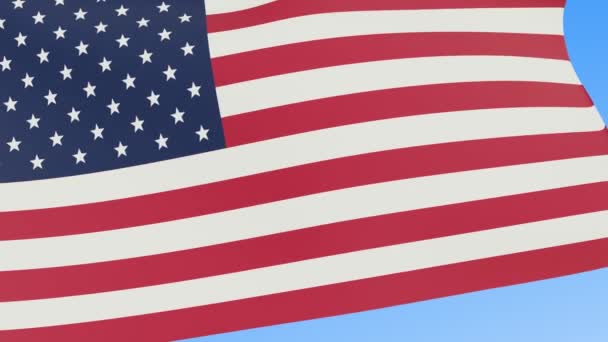 Amerikaanse Vlag Zwaaiend Amerikaanse Vlag Blauwe Lucht Achtergrond Destructie — Stockvideo