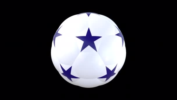 Λευκή Μπάλα Ποδοσφαίρου Μπλε Αστέρια Περιστρεφόμενη Μπάλα Ποδοσφαίρου Σύμβολο Ποδοσφαίρου — Αρχείο Βίντεο