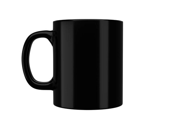 Black mug on isolated background. Applicable for mockup design. 3d rendering realistic illustration.