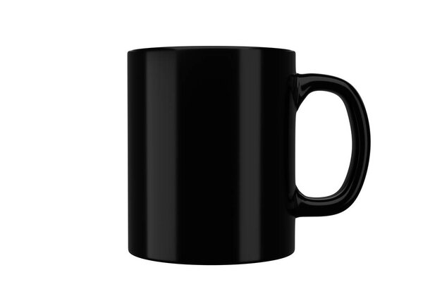 Black mug on isolated background. Applicable for mockup design. 3d rendering realistic illustration.