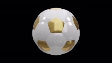 Dönen futbol topu. Dönen futbol topu. Futbol sembolü. Altın kupa. Döngülü animasyon. 3D görüntüleme. Döngülü animasyon. 3d oluşturma