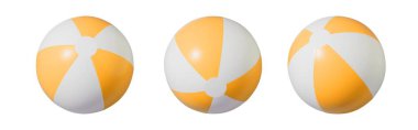 Set of beach ball on isolated background. Yellow color. Inflatable ball for beach and water games. 3d rendering.