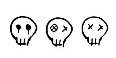 Spray painted dead skulls. Graffiti drawing symbols. Skull with crossed eyes. Vector