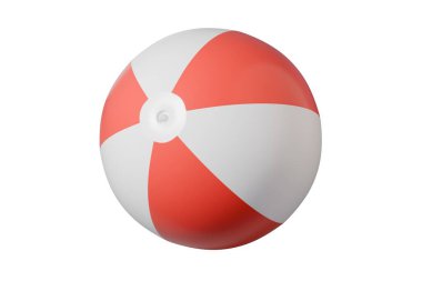 İzole edilmiş arka planda plaj topu. Kırmızı renk. Plaj ve su oyunları için şişme top. 3d oluşturma.