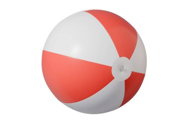 İzole edilmiş arka planda plaj topu. Kırmızı renk. Plaj ve su oyunları için şişme top. 3d oluşturma.