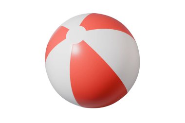 İzole edilmiş arka planda plaj topu. Kırmızı renk. Plaj ve su oyunları için şişme top. 3d oluşturma.