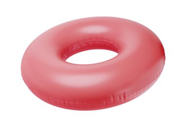 İzole edilmiş arka planda kırmızı şişme daire. Yüzme yüzüğü, su çöreği, şamandıra, beyaz arka planda lastik halka. 3d oluşturma.