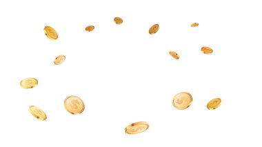 Altın sikkeler patladı. Kumar oyunu, kumarhane 3D altın para. Turnayı gözünden vurduk. Uçan paralar, ya da uçan paralar. Para girdabı. Altın fırıldağı. Üç boyutlu gerçekçi madeni paralar. Vektör