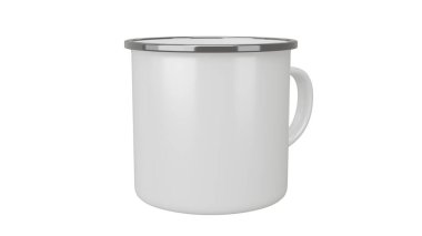 Enamel kamp kupası izole bir arka planda. 3d hazırlayıcı