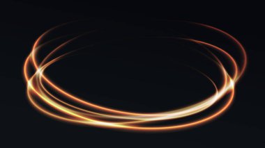 Karanlık arka planda ışıltı. Parlayan sarı yüzük. Parıltı hareketi etkisi. Parlayan daire.