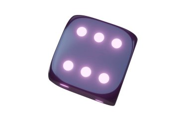 Purple Dice. Iridescent dice with neon colors. Casino gambling game. 3d render
