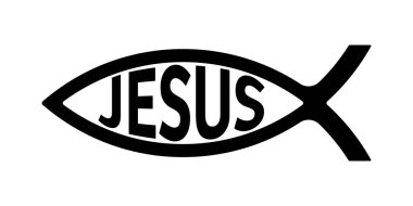 Jesus fish symbol. Outline Christian fish with Jesus word inside. Religious symbol. Vector clipart