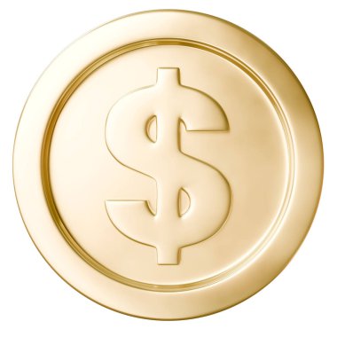 İzole edilmiş arka planda dolar işareti olan altın para. Madeni paralar. Altın para. Altın para. 3d oluşturma