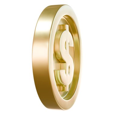 İzole edilmiş arka planda dolar işareti olan altın para. Madeni paralar. Altın para. Altın para. 3d oluşturma