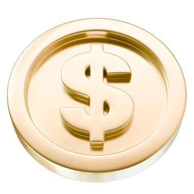 İzole edilmiş arka planda dolar işareti olan altın para. Madeni paralar. Altın para. Altın para. 3d oluşturma