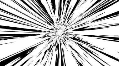 Beyaz arka planda siyah hız çizgileri. Arka planda hız patlaması. Hız ışınları komik manga etkisi. Manga komik etkisi.