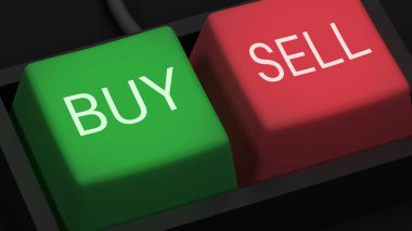 Ticaret konsepti. İki düğmeli klavye, al ve sat. Değiş tokuş ya da üç boyutlu resimleme. 3d oluşturma