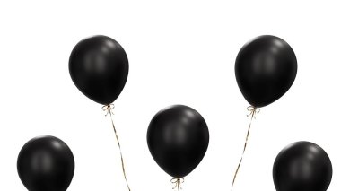Siyah renkli balonlar. Parti balonları. 3D görüntüleme. Doğum günü tatili tasarımı için uygulanabilir.